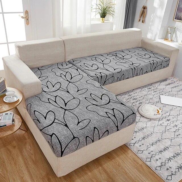 Sofa-Sitzkissenbezug für Wohnzimmer, Stretch-bedruckter Sofa-Schonbezug, L-förmiger Ecksofa-Bezug, Funda-Sofa, elastischer Couch-Bezug