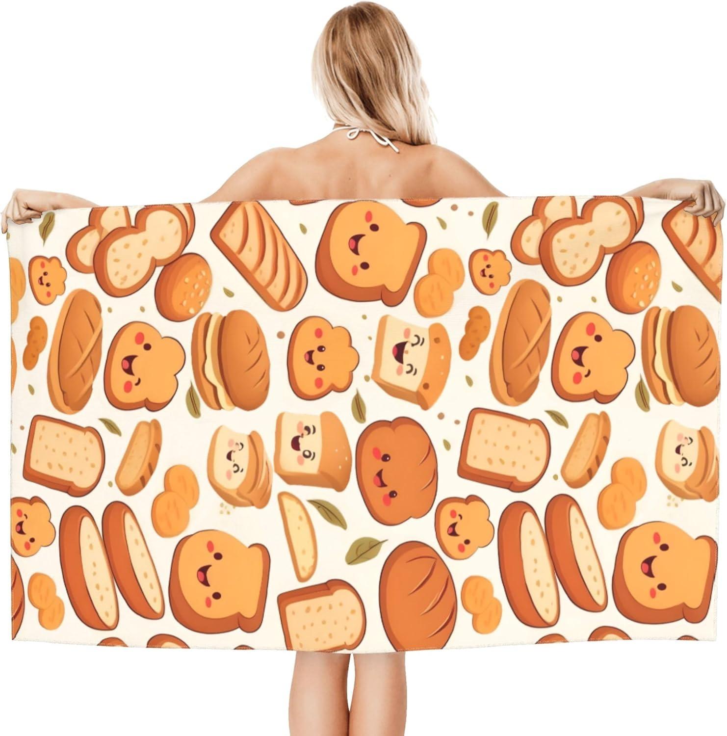 Creative Man White Oversize Biscuit Pattern Beach Towel For Friends Gifts Towel Quick-Dry Towel For Bath Yoga Tourism Beach Gym Camping Swimming