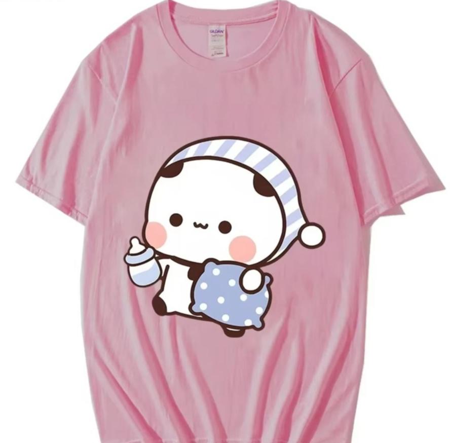 Couple Shirts Kawaii Cute Bubu Panda Going To Sleep With Dudu Bear Graphic Tshirt Cotton Unisex Unisex Clothes Long Sleeve Tees