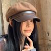 Casual Pu Leather Beret Retro Style Painter Hat Elegant Women's Beret  Lady