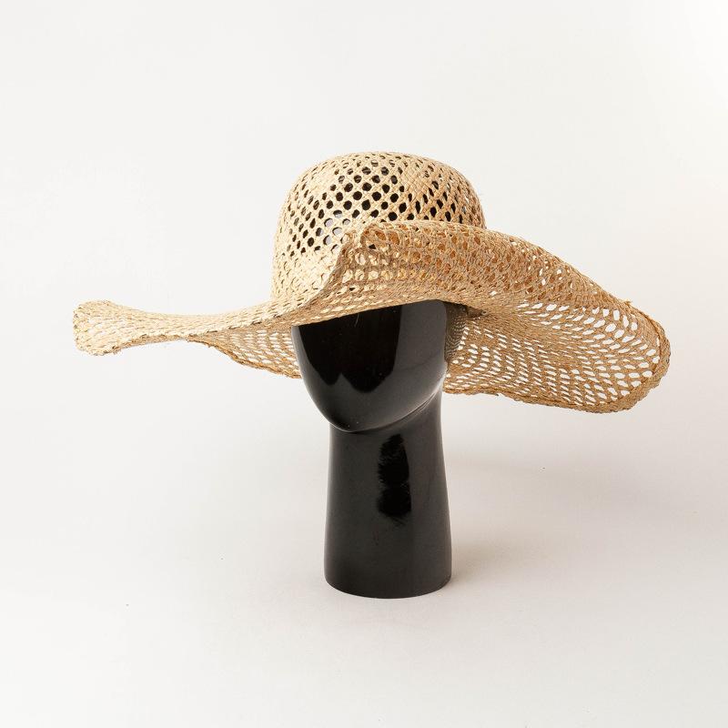 My Extreme Outdoor Activities Women's Large Brim Raffia Sun Hat Handwoven Hollow Out Beach Vaion Sun Protection Photoaphy Hat For Men Summer Season 56-58Cm