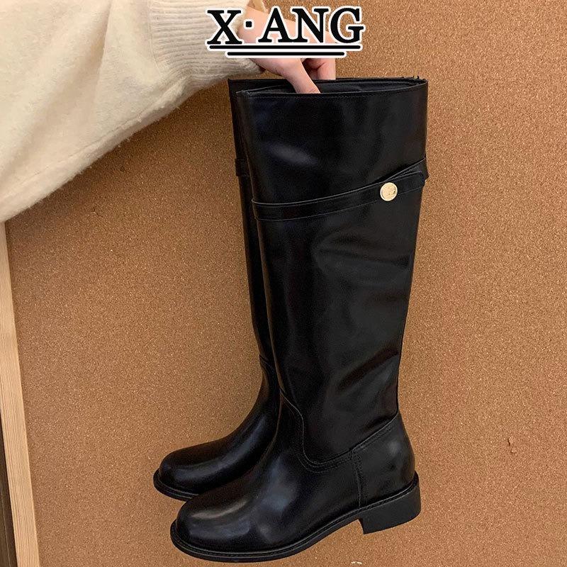 Cowhide Version Inner Height-increasing Long Boots Women's Boots But Knee-high Boots Thick Heel Thin Western Cowboy Boots Knight Boots