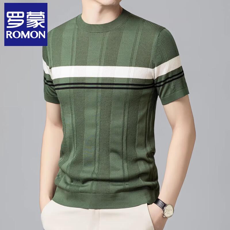 

ROMON Men s Silk Blend Striped Knit Short Sleeve T-Shirt XL