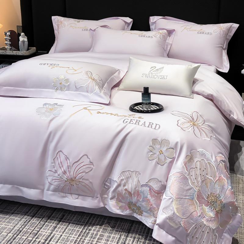 Class A Maternal And Infant Grade 240 Long-Staple Cotton4-Pcs Set Of Pure Cotton Satin Embroidered Quilt Cover, Bed Sheet Skin-Friendly Mattress