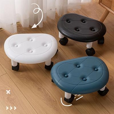 Footstool with Wheels Low Rolling Stool Household Pulley Chair Footstool 360 Degree Rotating Stool Seat Shoe Changing Stool