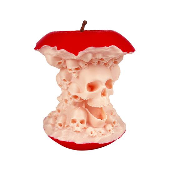 Halloween Fruit Core Skull Statue Creepy 3D Printed Skull Fruit Figurine for Indoor Home Living Room Office Desk Decor