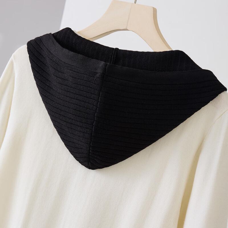 Women's Wool Blend Hooded Fake Two-Piece Knit Jacket