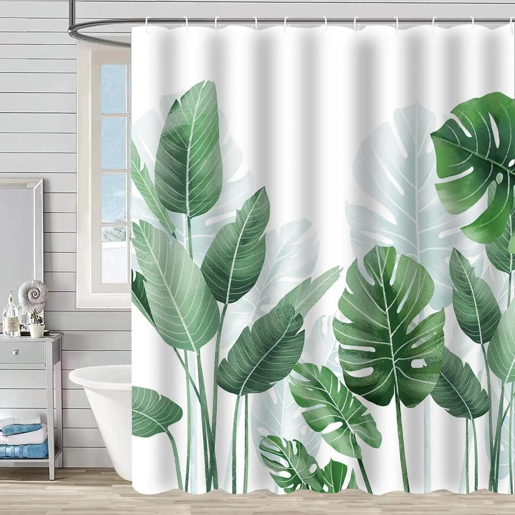 Charming Blue Botanical Print Waterproof Shower Curtain - Stylish, Durable & Easy-Care for Nature-Inspired Bathroom Décor