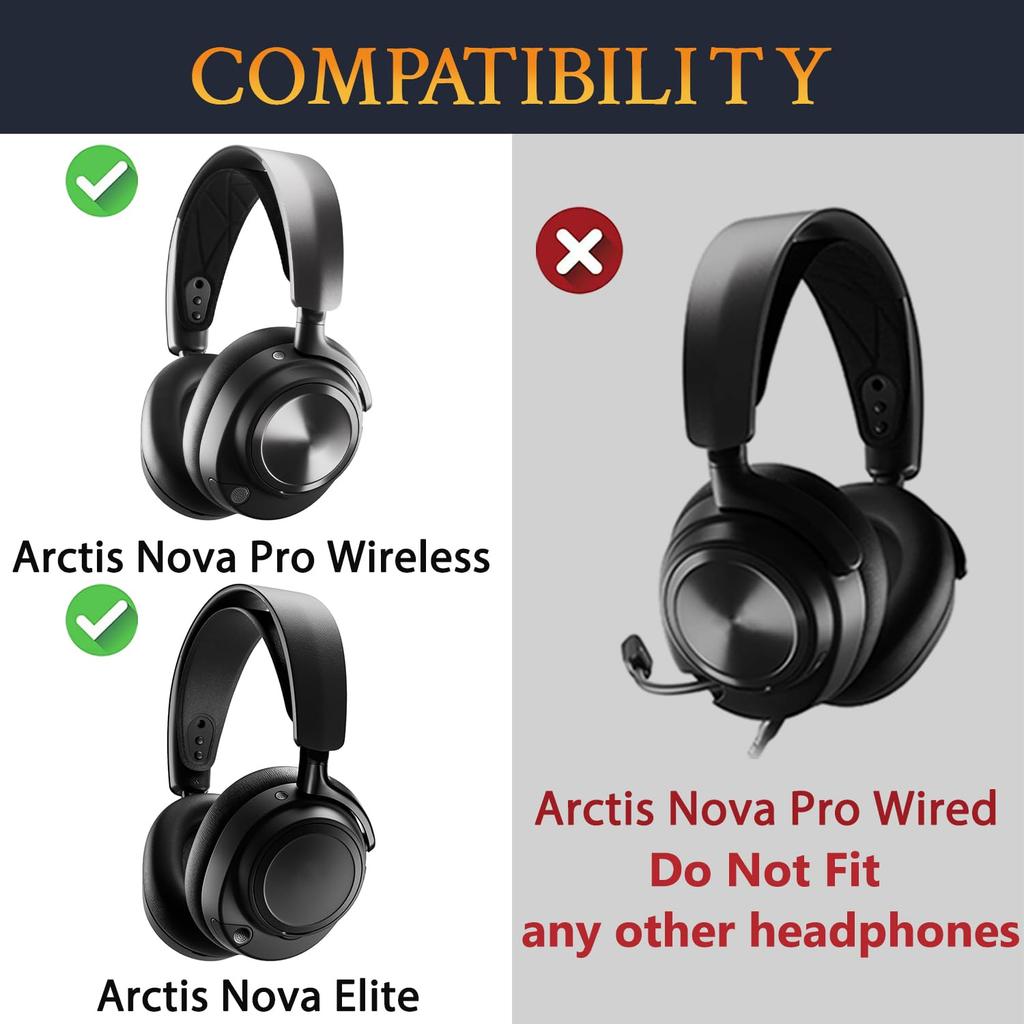 SOULWIT Cooling Gel Ear Pads for Steelseries Arctis Nova Pro Wireless/Arctis Nova Elite Headphones - Replacement Pads, High-Density Foam Head Pads, Co