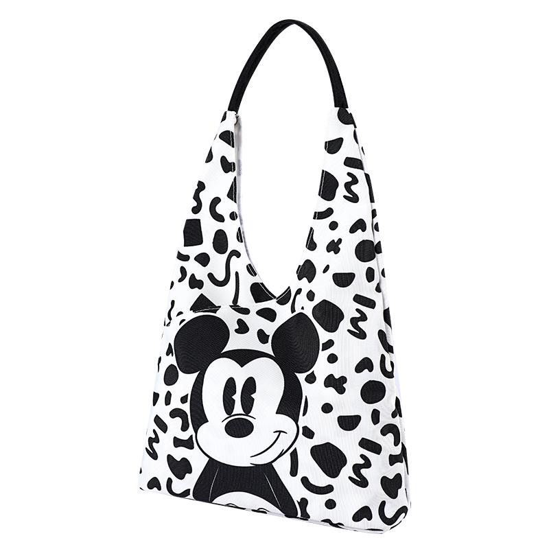 New Disney Lotso Collection Mickey Collection Canvas One Shoulder Handbag, Canvas Bag Regular Unisex Black White/Rose Red DHF23807-LOA