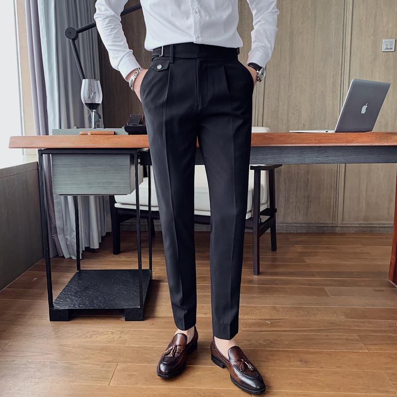 Pánské oblekové kalhoty Britský styl Business Casual Jednobarevné Slim Fit Rovné společenské kalhoty pro muže Formální kalhoty Pánské oblečení