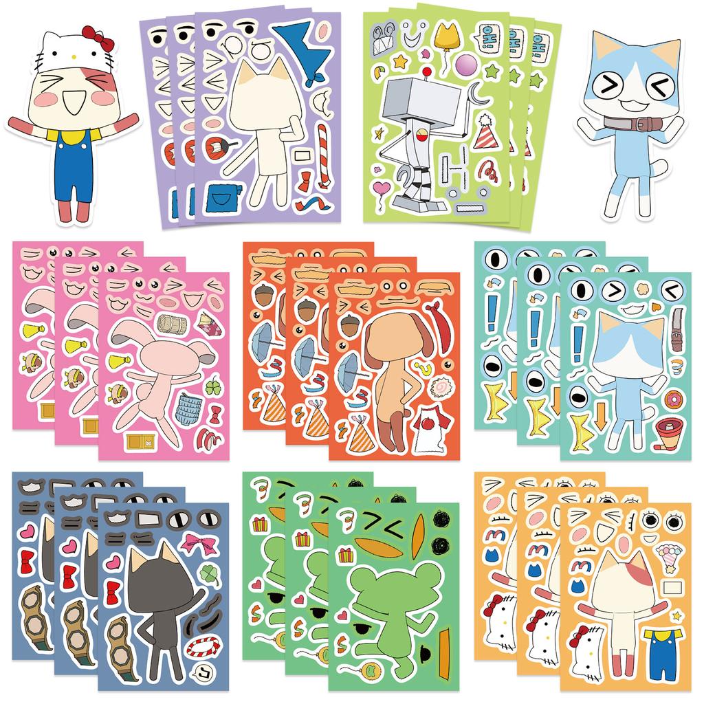 8 Cartoon Doro Cat Series Face Change Stickers Make A Face Waterproof Hand Account Stickers DIY Decorative Stickers