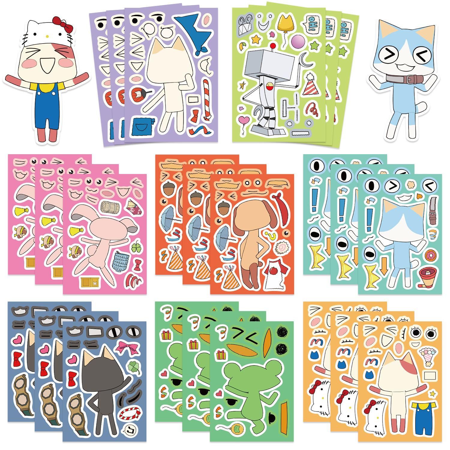 

8 Мультяшные наклейки серии Doro Cat с меняющимся лицом, Водонепроницаемые наклейки для ручного учета, DIY декоративные наклейки