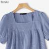 ZANZEA Women Grid Print Casual Square Collar Short Sleeve Blouse