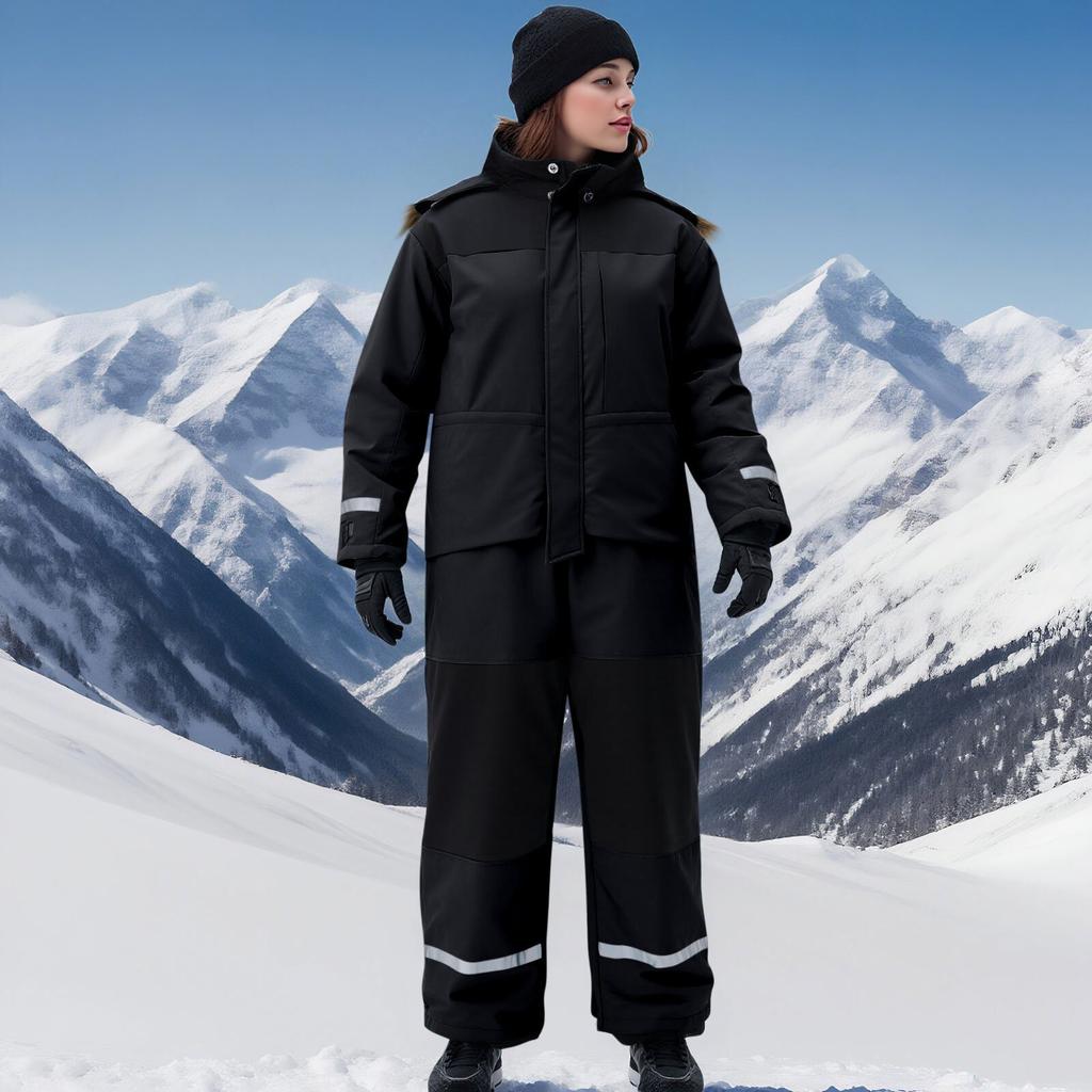 Women's Fashionable Casual Winter Outdoor Adult One-Piece Ski Suit Cold-Resistant  Thickened Warm Windproof Glow-in-the-Dark Hooded Ski Suit