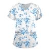Plus SizePrinted Scrub Working Uniform Tops For Women's Cross V-Neck Print Short Sleeve Fun T-Shirts Workwear Tee With Pockets