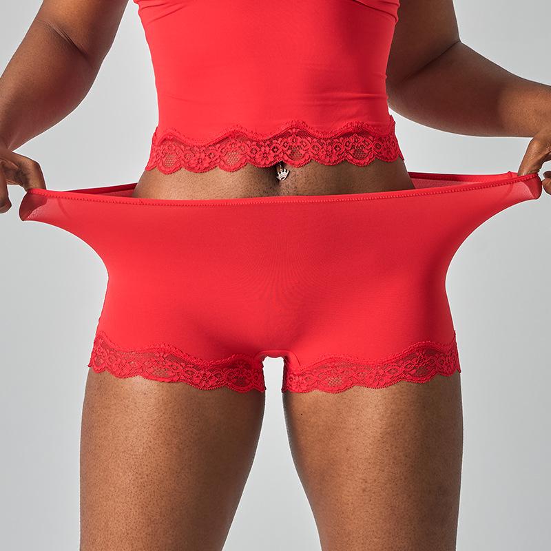 Dámske čipkované nohavičky stredného pásu - Sexy, S výrezmi, Vysoko elastické, Pohodlné športové boxerky na jogu