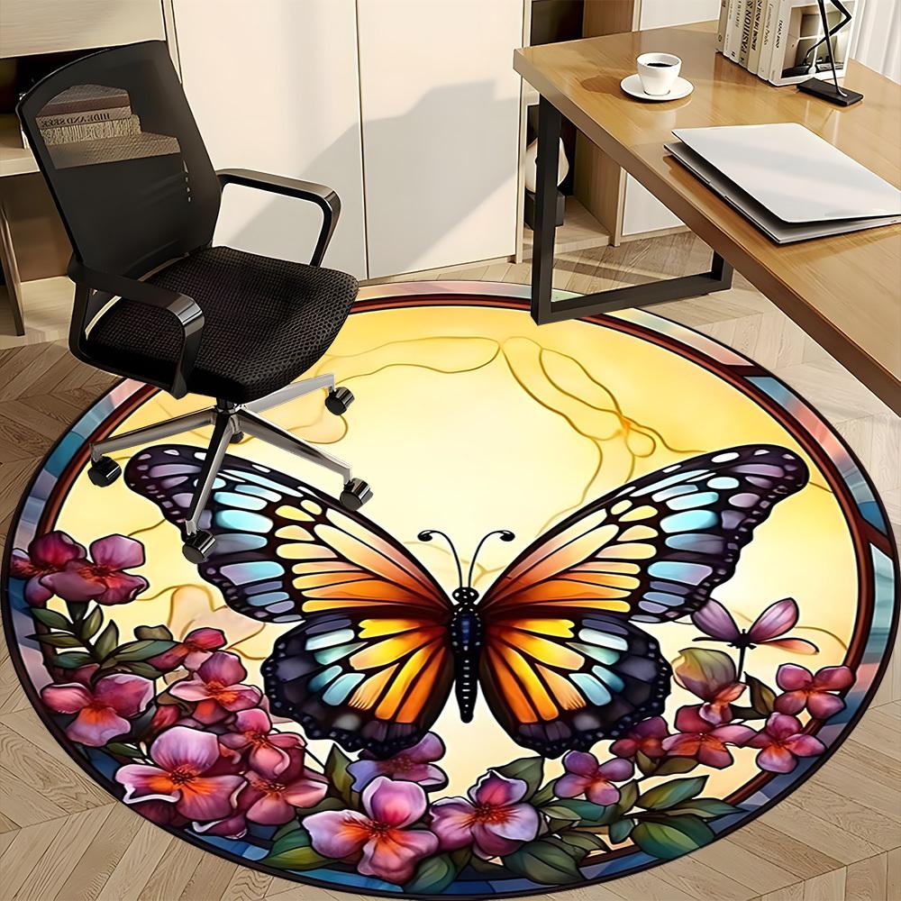 1pc Butterfly Stained Glass Chair Carpet for Office, Non-slip, Soft and Durable Office Rug, Perfect for Office yy251227149