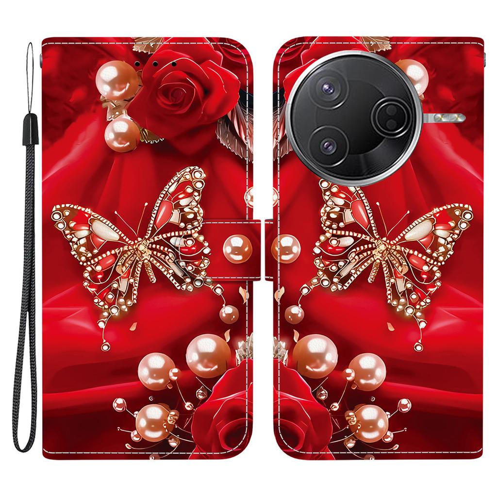 Leather Case For Xiaomi Redmi K80 Pro 5G/K80 5G/Poco F7 Pro 5G/F7 Ultra 5G Pattern Printing Phone Cover with Wrist Strap
