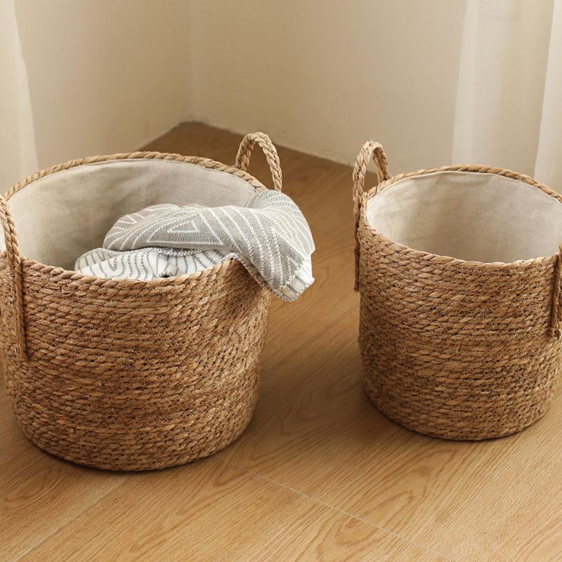Handmade Woven Planter Basket Laundry Storage Decorative Basket Rattan Straw Garden Flower Pot Sundries Storage Basketes