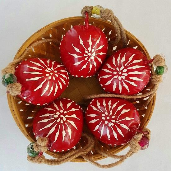 Red Hand Painted Festive Decor Cow Bells Set of 5 with Jute Ropes