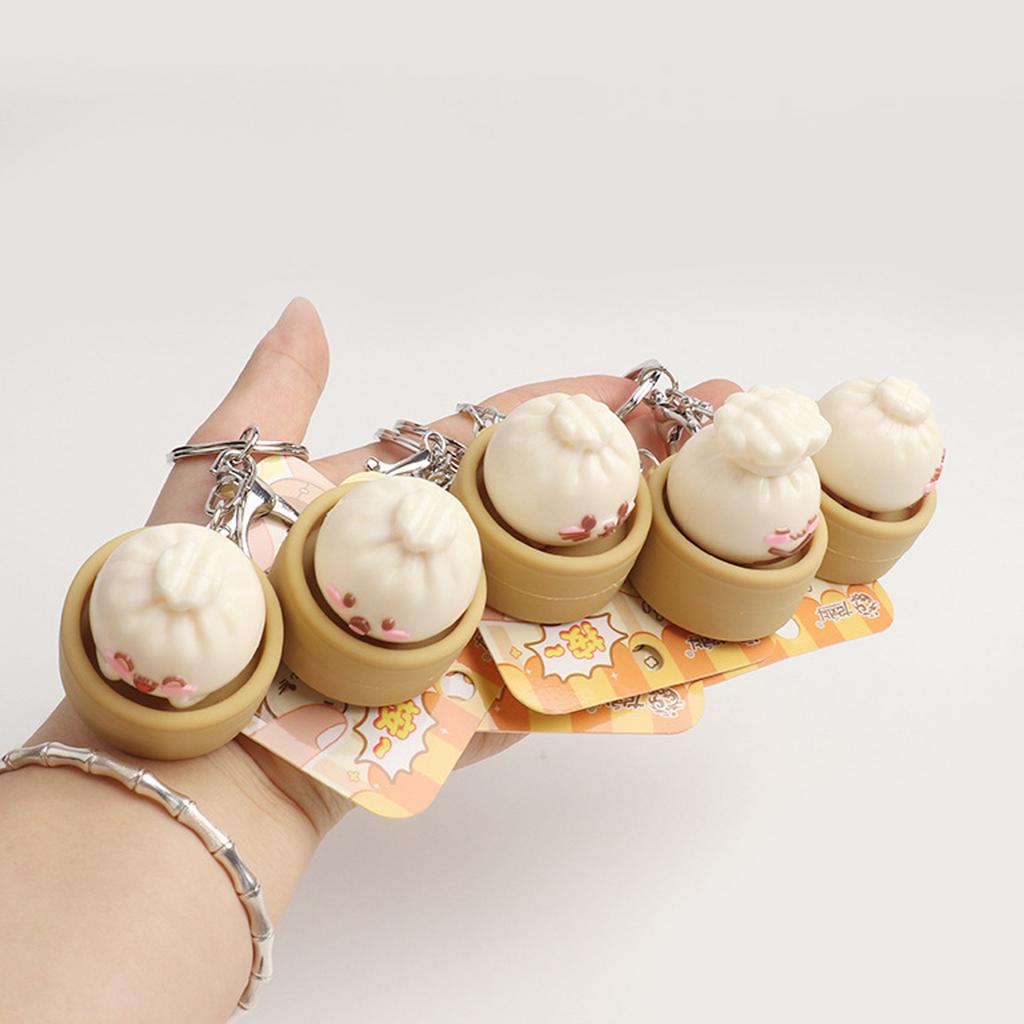 Realistic Simulated Steamed Bun Squeeze Toy Keychain Stress Relief Squeeze Toy Decorative Key Holder for Backpack Charm
