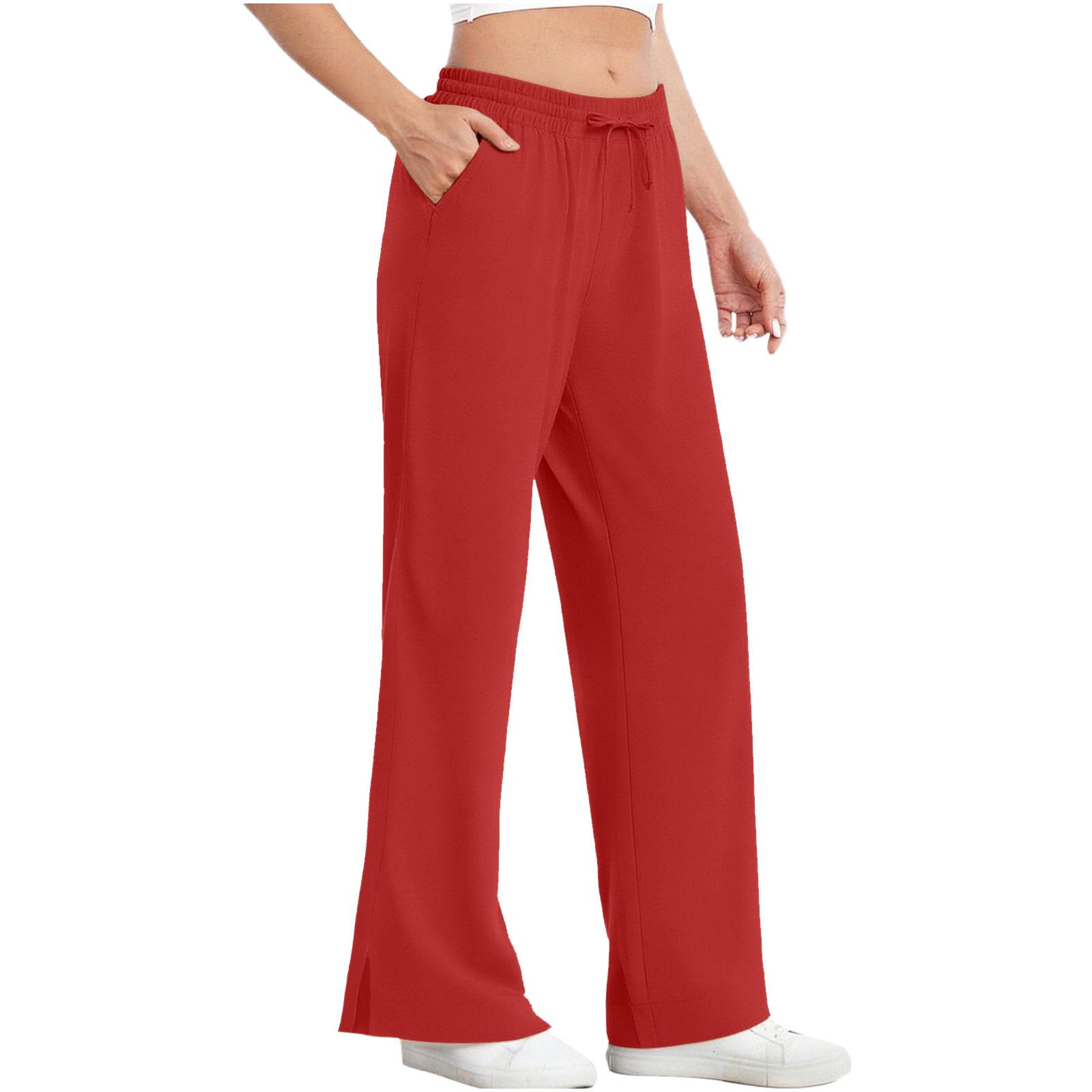 

Women s Loose Fit High Waist Casual Pants Elastic Waistband Lightweight Breathable Fabric Wide Leg Trousers with Side Slits for Outdoor Activities L