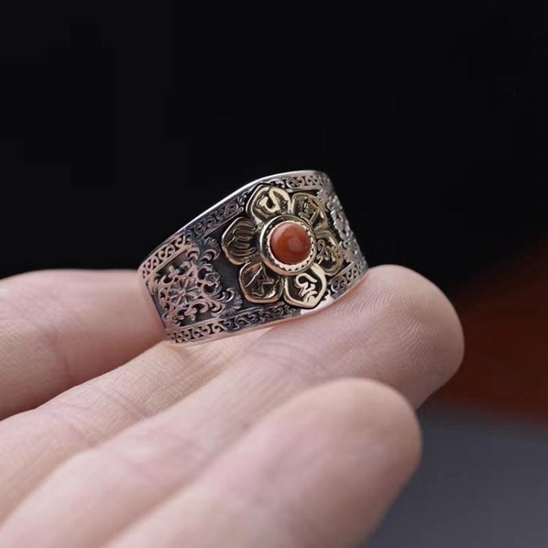 Buyee Copper Female Ring Natural Carnelian Open Ring For Women Fashion Ethnic Flower Fine Jewelry Circle Gift