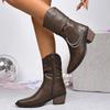 Large size pointed square heel side zipper fashion boots autumn new leather wear medium tube but knee women's boots