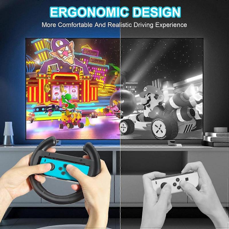 JoyHood Steering Wheels for Switch/Switch OLED, Joy-Con Steering Wheel Compatible with Mario Kart 8 Deluxe [2 Pack] - Black