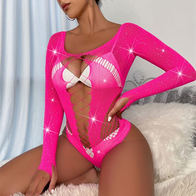 Nové sexy spodní prádlo Mesh krajkové body Spodní prádlo Hollow Out Hot Diamond Lesklé Mesh Bodystocking Spodní prádlo