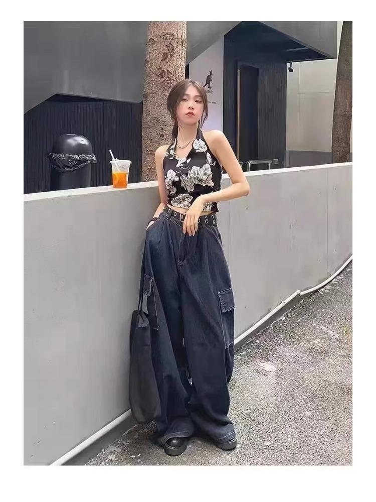 Jeans Blu Larghi Harajuku da Donna per l'Estate Streetwear Hip Hop Oversize Casual Gamba Larga Vintage Pantaloni in Denim Y2k Pantaloni Larghi