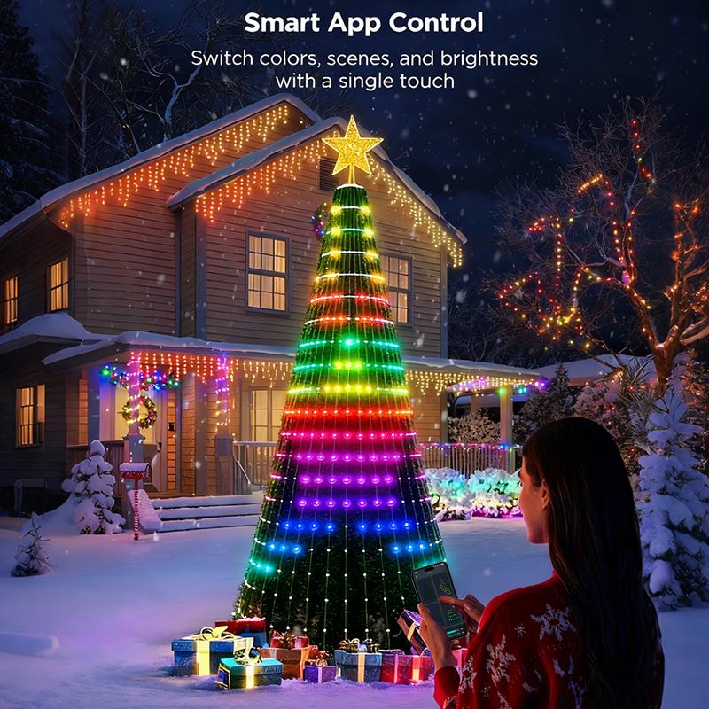 2PCS Smart Christmas Tree Lights LED Fairy Lights with Star Topper DIY Color Waterproof for Indoor Outdoor Christmas Tree Decor