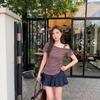Summer Is Popular Today, Striped Slanted Shoulder Short-sleeved T-shirt Slim-fitting Off-the-shoulder Design Unique Spice Girl Top Women