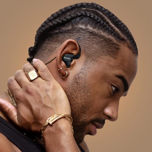 BASN Metalen In-Ear Monitor Headphones, 4-Driver Musician, Noise-Isolating IEM, Deep Bass, Two Detachable MMCX Cables, Matte Black Case for Singers, D