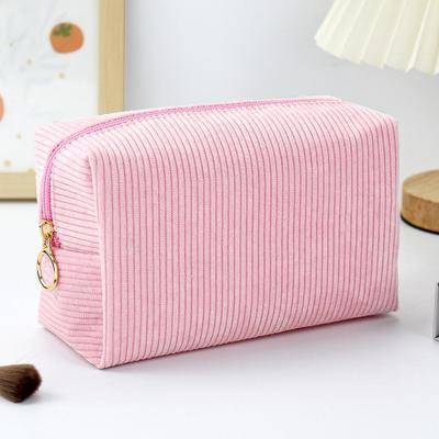 Corduroy Large Capacity Portable Toiletry Cosmetic Bag for Travel