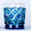 Yamashita Kogei Rock Glass Lazuli X H85mm Satsuma Kiriko Double Lattice Old 13049060 Green/Lapis 78