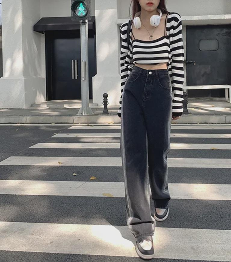 Women's Black High-Waist Straight Wide-Leg Jeans - Spring/Summer 2022 Trendy Versatile Loose Fit