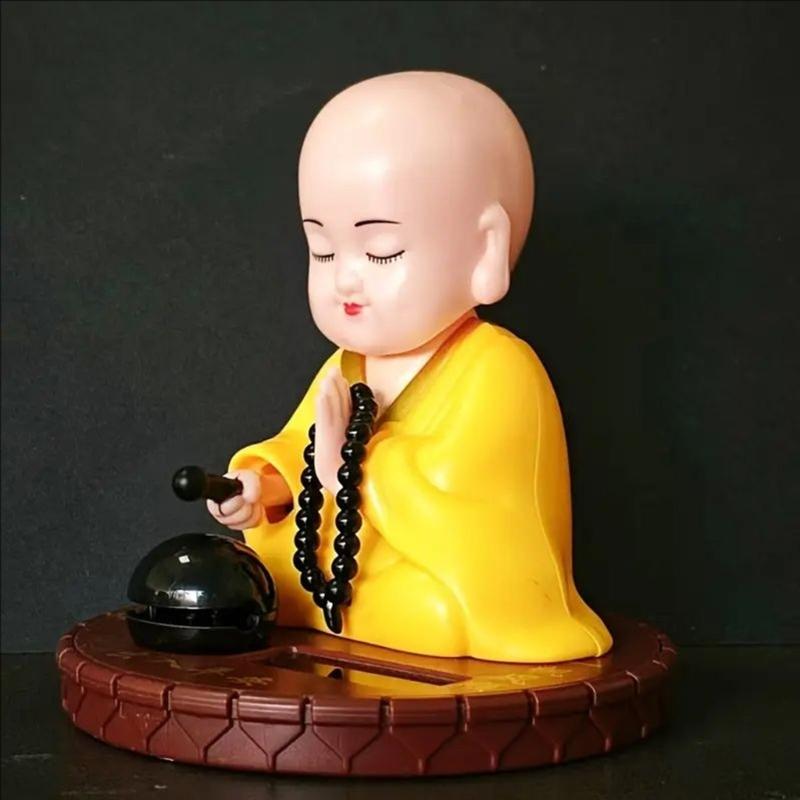 Shaking Monk Sculpture Solar Powered Car Decors Ceramic Decorative Figurine Symbolizing Fortune And Wisdoms