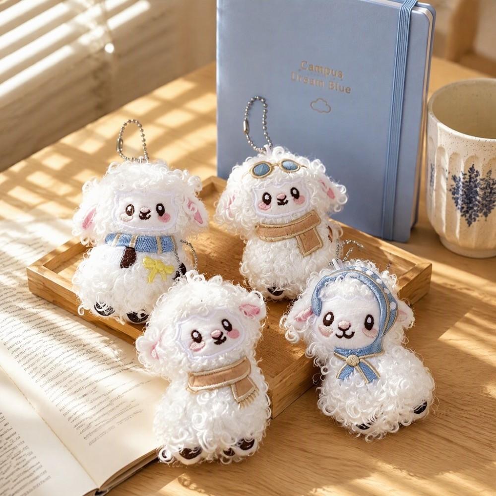Kawaii Fluffy Lamb Doll Keychain Cute Cartoon Fluffy Hugging Pendant Year of the Sheep