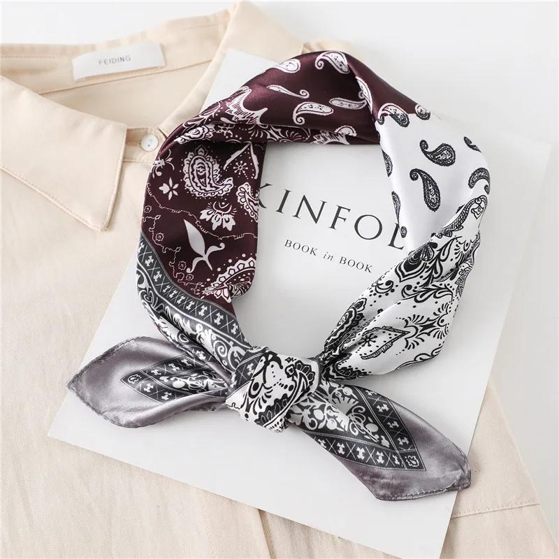 Luxury Floral Print Silk Square Scarf Women Soft Satin Kerchief Hairband Neckerchief Head Hijab Lady Headband Foulard Bag Ribbon