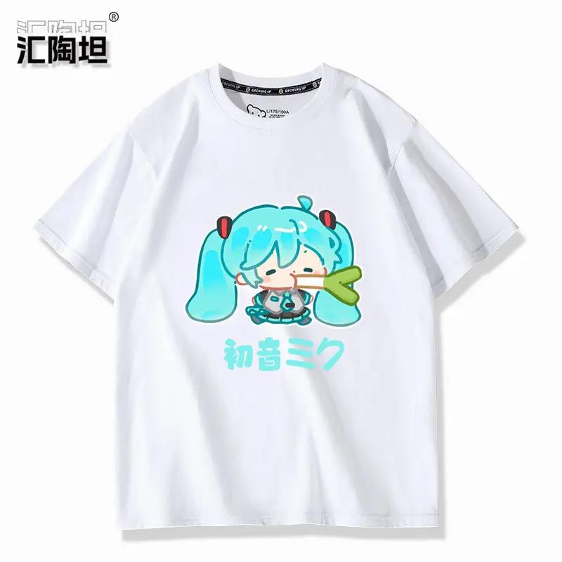 Accented Teto Co Branded Hatsune Miku Surrounding Cartoon Printed Tshirts for Boy and Girl Summer Anime New Tshirts