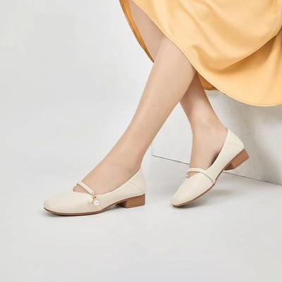 New French Mary Jane Soft Leather Women's Shoes Leather Shoes 2025 Autumn and Winter Fashion Square Head Soft Sole Temperament Shallow Mouth Single Sh