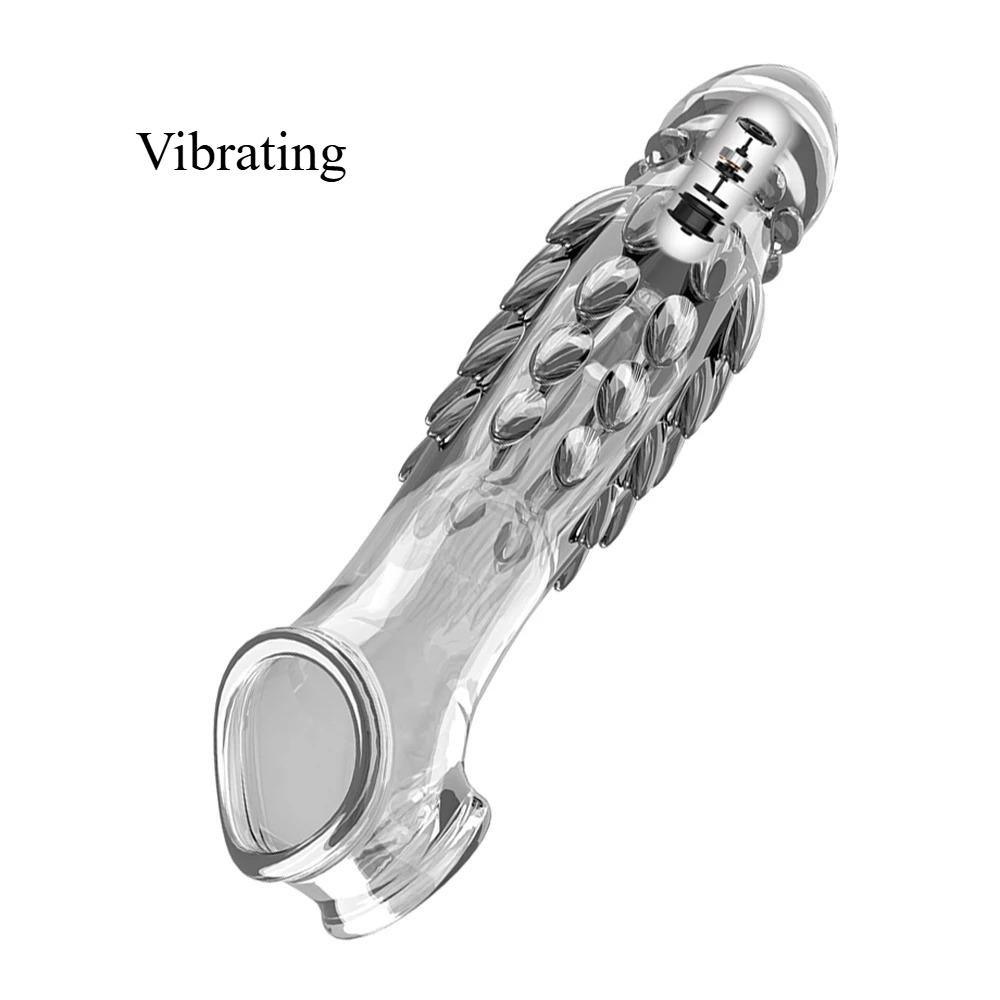Penis Sleeve Extensions Men's Condoms Enlargement Delay Vibrator Crystal Cock Ring Vibrating Sex Toy