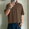 INCERUN Oversized Men Lapel Neck Short Sleeve Loose Casual Shirts
