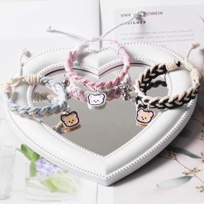 Vysoce hodnotné kreslené magnetické náramky pro nejlepší kamarády: Roztomilý medvídek pletený nastavitelný náramek pro páry