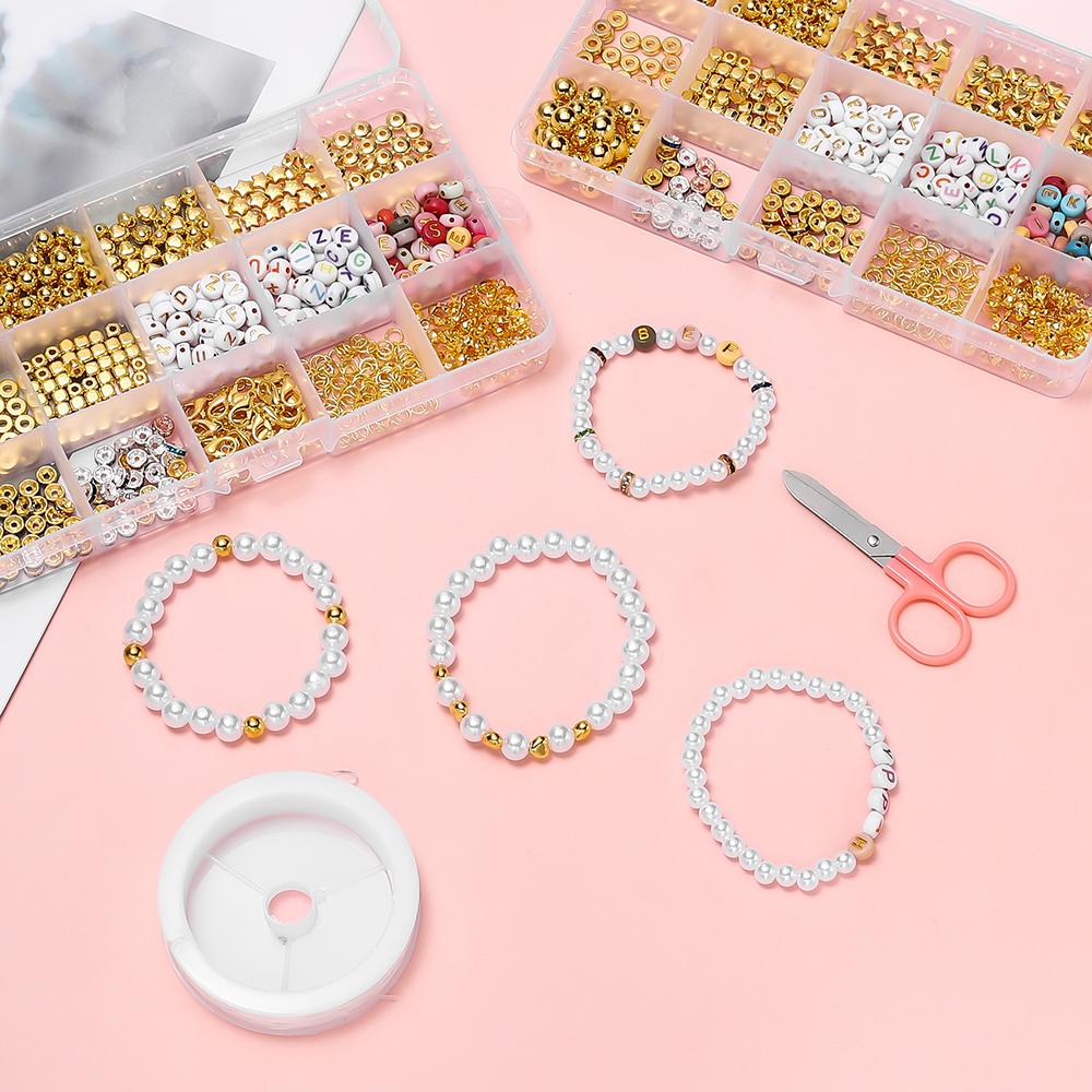 642 Stück/Set CCB-Perlen Strass-Abstandshalter mit elastischem Band Schmuckwerkzeuge für DIY-Armband Halskette Schmuckherstellungs-Sets
