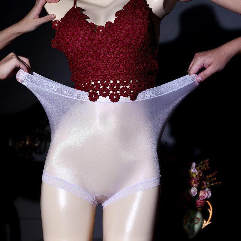Woman Lace Silky Open/Closed Crotch Pants Underwear Breathable Transparent Quick-Drying Crotchless Glossy Panties