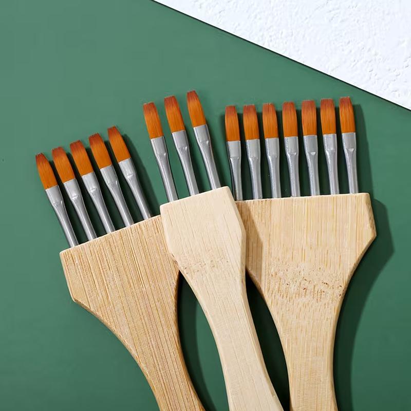 Round/Flat Multi-Tooth Comb Brush Nylon Wool Bamboo Handle Watercolor Brush Painting Supplies Art Stationery Acrylic Paint Brush