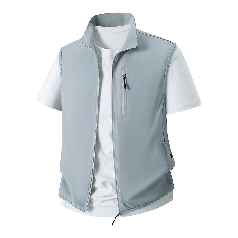 Men's Large Size Summer Thin Stretch Waistcoat Multi-pocket Casual Vest Ice Silk Vest Casual Sleeveless Vest